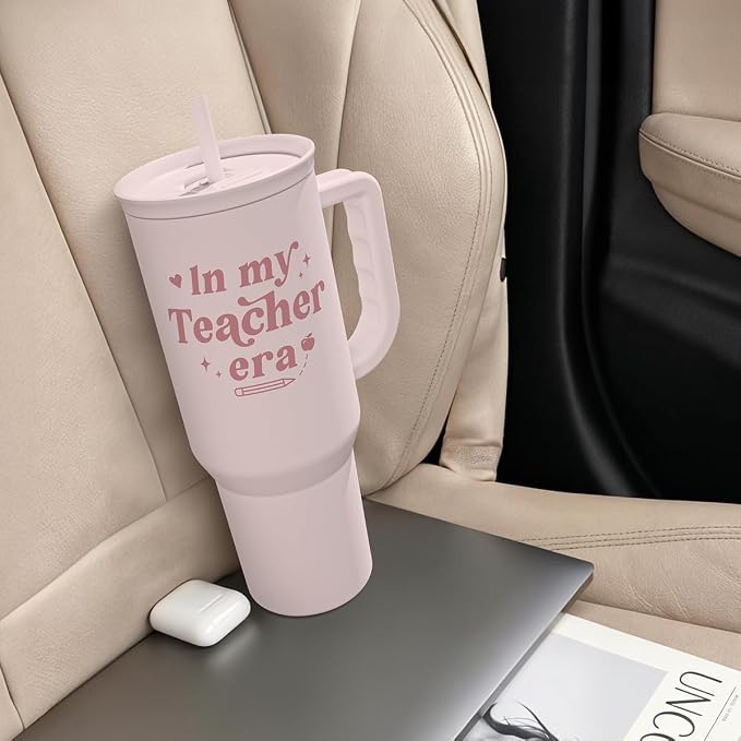 SANDJEST Teacher Gift – Stainless Steel Insulated Tumbler with Handle - Cool Teacher Club Travel Coffee Mug Cup for Women Back to School Birthday Christmas Teacher's Appreciation, 40oz