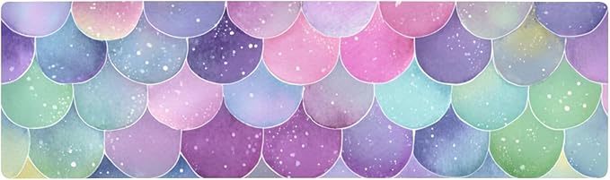 2 in 1 Table Runner Trivet for Hot Pots and Pans Heat Resistant Non Slip Waterproof 39 x 12 Inch Decorative Table Protector for Kitchen Countertop Watercolor Mermaid Scales Colors