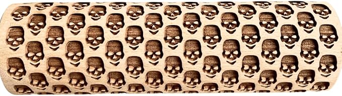 SKULL Rolling Pin. Embossing rolling pin with SKULL PATTERN Embossed skull cookies for HALLOWEEN. Wooden Laser Cut Rolling Pin for Halloween cookies, play dough, salt dough by Algis Crafts