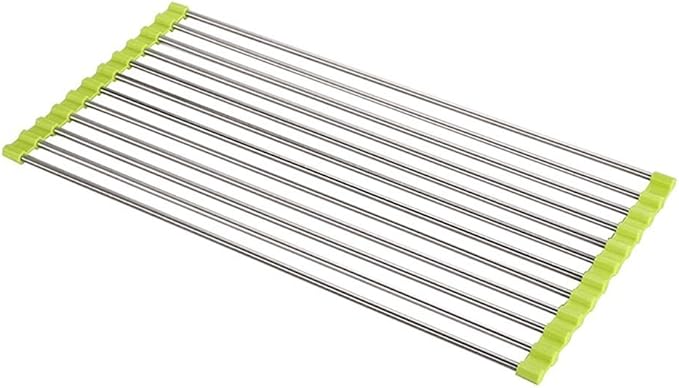 Roll Up Dish Drying Rack, Over The Sink Kitchen Rolling Rack Multipurpose Dry Dish Drainer Rack，Stainless Steel Foldable Dish Drying Rack，for Sink Counter(Yellow,47 * 28cm)