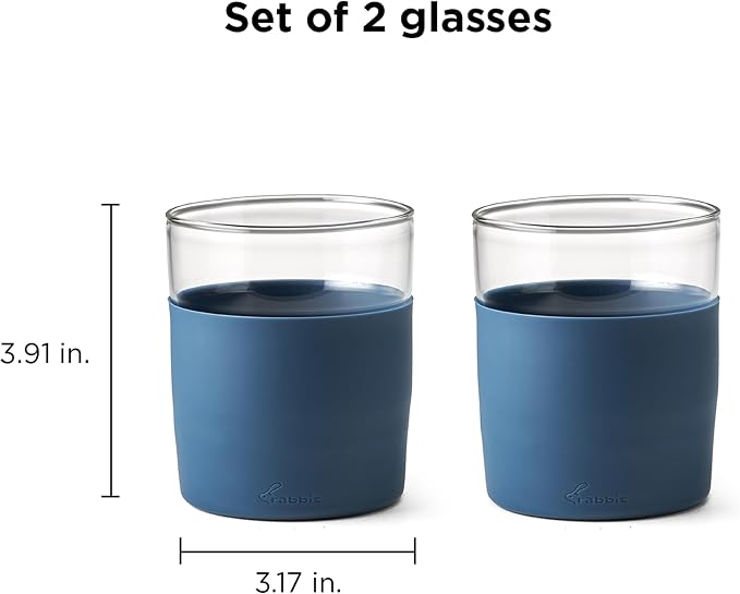 Rabbit Freezable Whiskey Glasses, Set of 2 Chilling Whiskey Glasses with Silicone Sleeve, 8oz No-Dilution Glasses for Whiskey, White Wine and Cocktails, Keep Drinks Cold for Hours, No Ice Needed