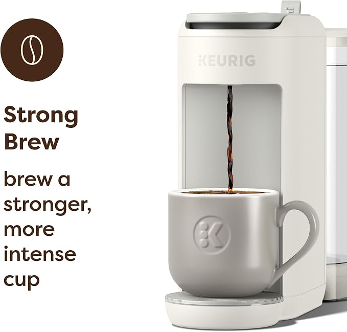 Keurig K-Mini Mate Plus Single-Serve K-Cup Pod Coffee Maker, Compact, 3 Cup Sizes, Brew Over Ice and Strong Button Features, 50 oz Removable Reservoir, Warm Stone