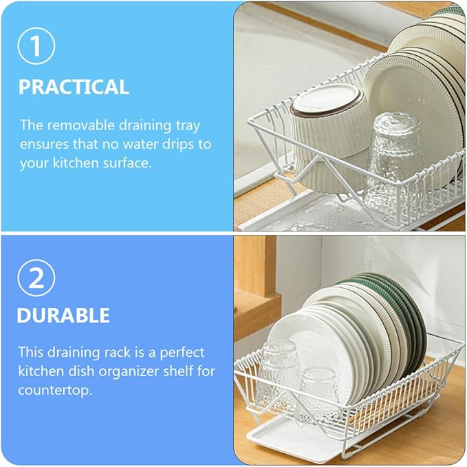 ULTECHNOVO Dish Drying Rack Over Sink Metal Drainer Rack with Utensils Holder and Removable Tray Kitchen Storage Organizer for Countertop Use