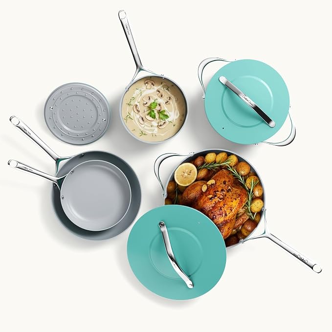 Healthy Ceramic Nonstick Cookware Set-11″ 4.5qt Non-Toxic Ceramic Sauté Pan w/ Lid & 10″ Nonstick Ceramic Frying Skillet, PTFE/PFOA/PFAS Free, Oven & Dishwasher Safe, All Cooktops Compatible, Even Hea