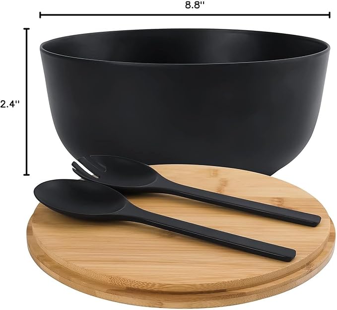 LOVYANXUE Bamboo Fiber Salad Bowl with Servers Set Large 9.8inches Nature Bamboo Mixing Bowl with Servers with Lid Spoon and Fork for Fruits,Salads and Vegetables