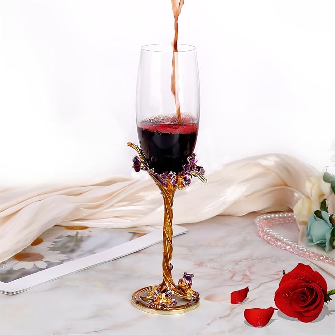 SUQ I OME Enamel Wine Crystal Champagne Flutes Glasses Set of 2, Decorative Enamel Champagne Glasses, Gifts for Brides and Grooms, Wedding, Valentine, Anniversary, Birthday