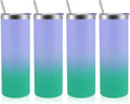 Volhoply 4 Pack Skinny Tumblers with Lid and Straw, 20oz Stainless Steel Straight Tumbler Bulk, Vacuum Insulated Coffee Mug for Home, Office, Travel, DIY (Purple Green,4 Pack)