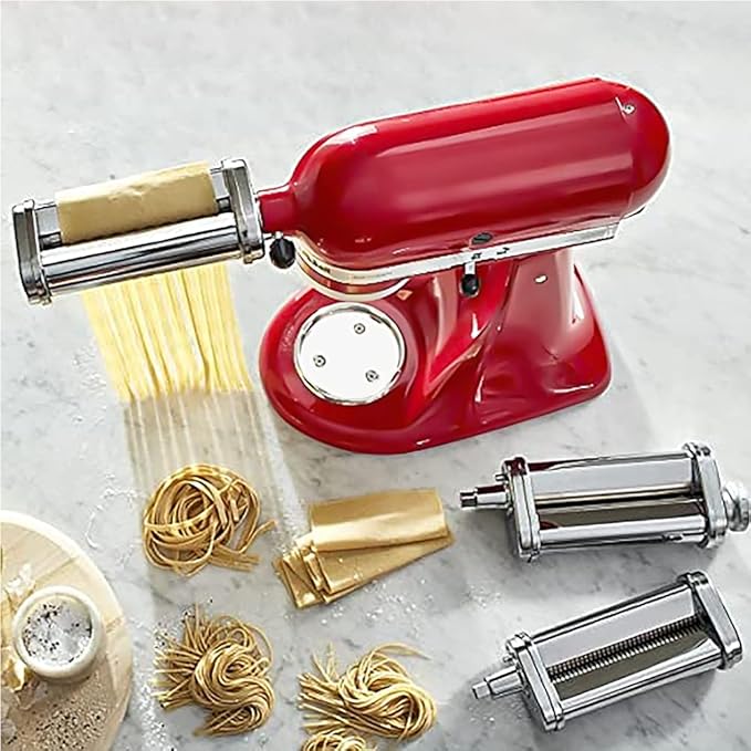 Cofun 3PCS Pasta Attachment for KitchenAid Stand Mixer, 8 Thickness Settings Stainless Steel Pasta Maker with Sheet Roller, Spaghetti & Fettuccine Cutter, Pasta Maker for Kitchenaid Mixer Attachments
