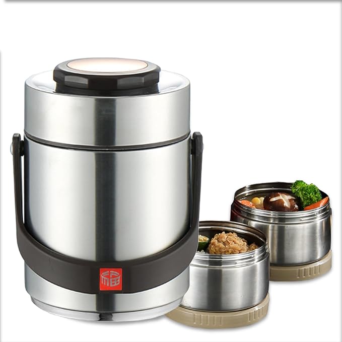 Thermal For Hot Food,1.5L Bento Lunch Box,2-Tier Stackable Insulated Food Jar,Portable Stainless Steel Food Container,Leakproof Insulated Lunch Container For Hot Food,For Office Picnic Travel(Silver)