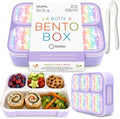 Unicorn Bento Box Lunch Box for Girls, Kids | Snack Containers with 4 Compartment Dividers, Boxes for Toddlers Pre-School Daycare Lunches BPA Free, Food & Microwave Safe | Purple Rainbow Unicornio