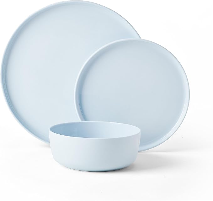 Mikasa Madison Misty Blue Bone China Dinnerware Set, 12-Piece Service for 4, Includes Dinner Plates, Salad Plates and Cereal Bowls, Dishwasher Safe