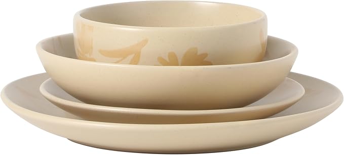 Gibson Home Admiral Hall Plates and Bowls Set, 16-Piece Floral Dinnerware Set, Cream Stoneware Dish Set, Dinner Plates, Salad Plates, Pasta Bowls & Cereal Bowls