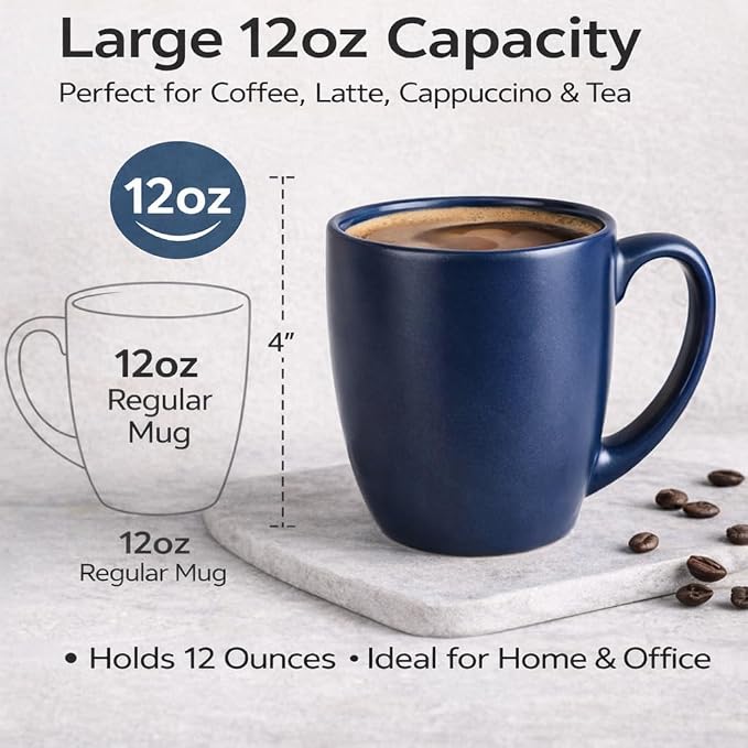 GBhome 12oz Coffee Mugs Set of 6,Ceramic Coffee Mugs for Man, Woman, Dad, Mom, Modern Coffee Mugs Set with handle for Tea/Latte/Cappuccino/Milk/Cocoa. Dishwasher&Microwave Safe,Multi-Color