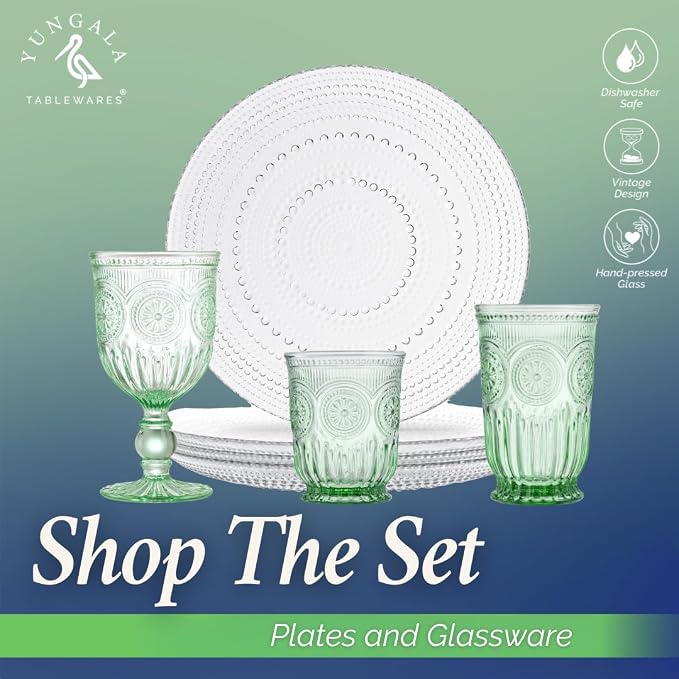 Green Wine Glasses Set of 6 Vintage Hobnail Goblets 10 oz Dishwasher Safe
