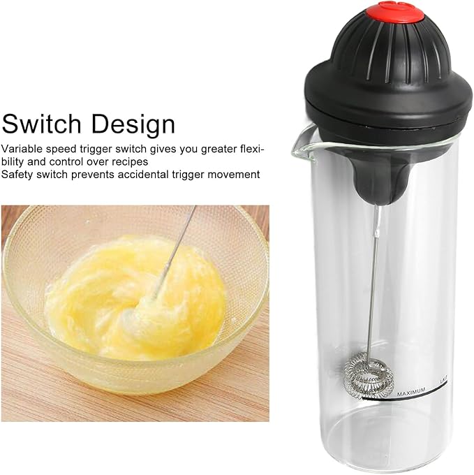 Handheld Milk Frother, Battery Powered Electric Handheld Milk Foam Maker with Heatproof Glass for Egg Cream Coffee