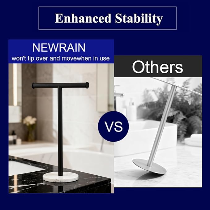 Hand Towel Holder, NEWRAIN Countertop Hand Towel Holder Stand, Stainless Steel Free Standing Hand Towel Rack with Heavy Marble Base, for Bathroom Kitchen & Counter top, Matte Black