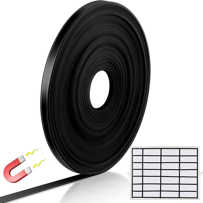 Tellegloww Black Magnetic Tape Roll Thin Strips, 1/4 inch x 50 feet Magnetic Board Dividers Whiteboard Graphic Decorative Tape Marking Line for Classroom Office Art Accessories
