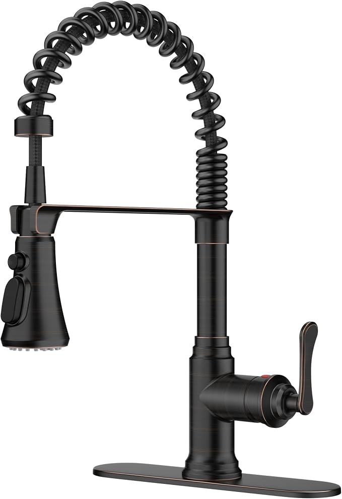 FORIOUS Rustic Kitchen Faucet with Pull Down Sprayer Oil Rubbed Bronze, 3 Modes Stainless Steel High Arc Vintage Spring Sink Faucet 1 or 3 Holes for Pot Filler, Farmhouse Camper Wet Bar