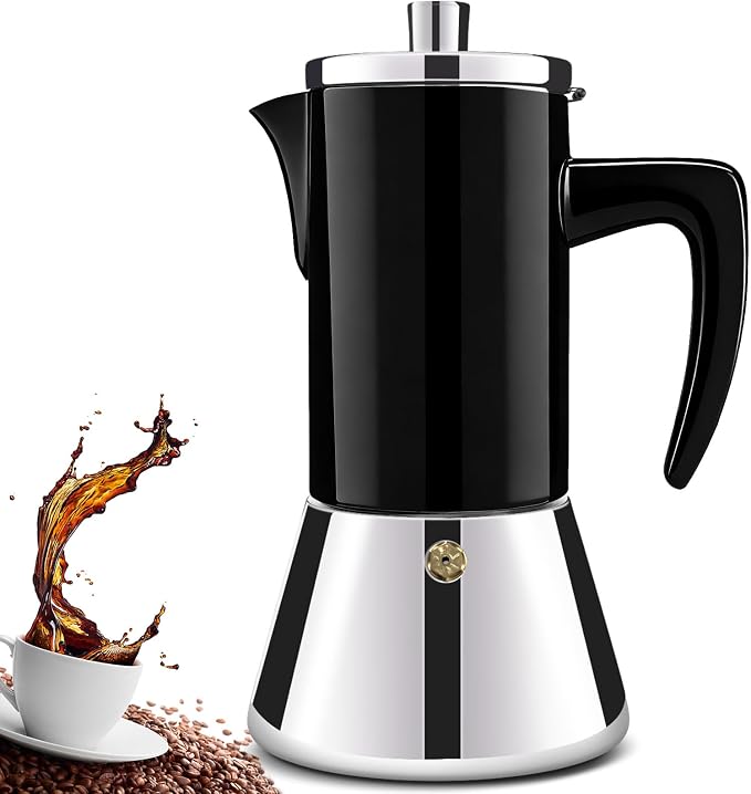 6 Cup Thickened 304 Stainless Steel Moka Pot Stovetop Espresso Maker Cafeteras Italian Percolator Espress Makers Capable Greca Mocha Coffee Machine for Induction Home and Camping 300ml 10oz