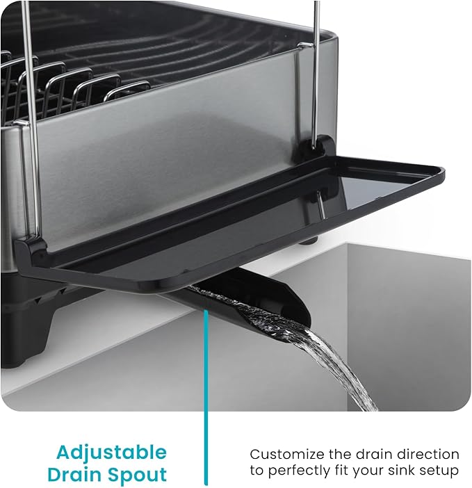 Home Zone Living Large 1-Tier Stainless Steel Dish Drying Rack with Drain Pipe and Utensil Holders