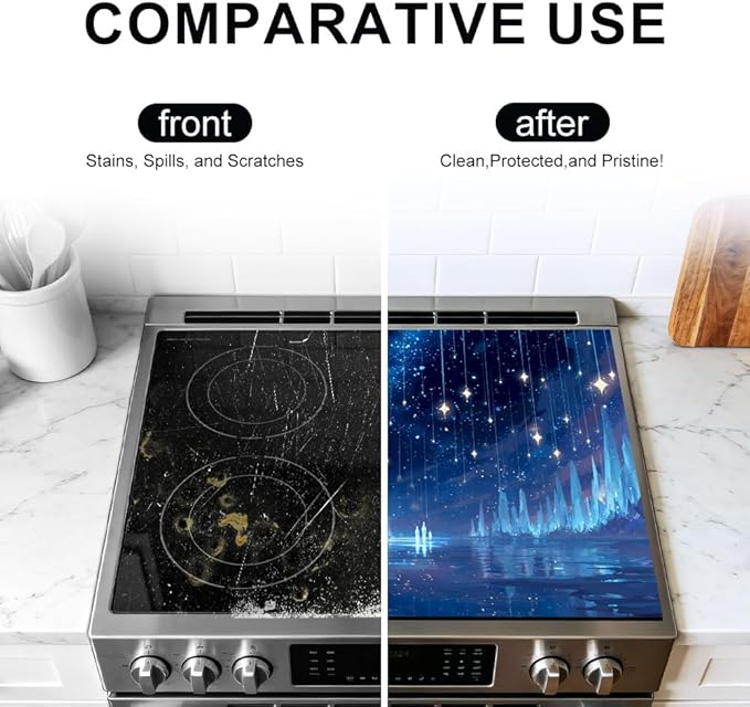 Stove Top Cover for Electric Stove 28.35 x 20.47 Inch Non Slip Stove Mat Dreamy Blue Starlight Glass Cooktop Protector Kitchen Counter Mat