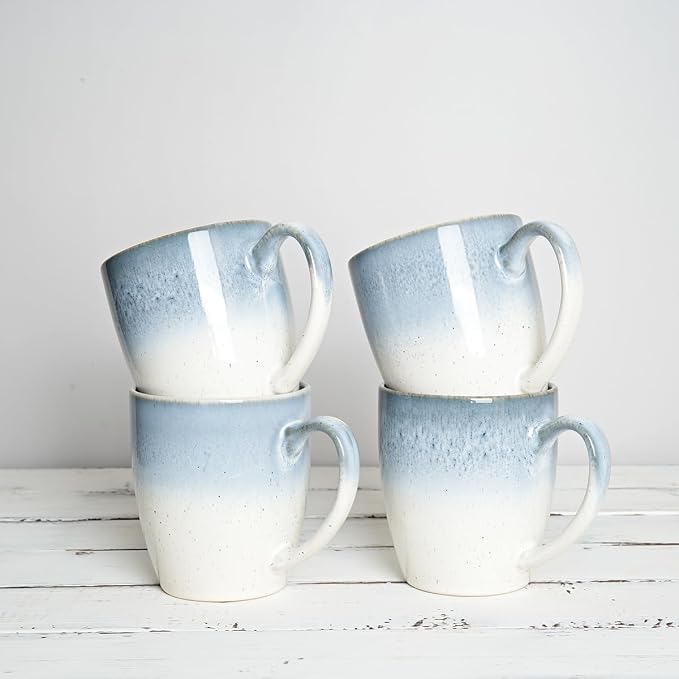Bosmarlin Ceramic Coffee Mug Set of 4, 17 Oz, 4 Colors to Choose, Tea Cups, Dishwasher and Microwave Safe, Reactive Glaze (Blue)