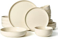 Famiware Milkyway Stoneware Dinnerware Set, 16-Piece, Including Pasta Bowl, Plates and Bowls for Everyday & Formal Dining, Service for 4, Microwave and Dishwasher Safe, Scratch-Resistant, Almond Milk