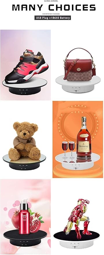 JAYEGT Motorized Rotating Display Stand, 7.87inch /17.6lbs Load, 360 Degree Electric Rotating Turntable for Photography Products, Jewelry, Cake,3D Model , Mirror Cover (Black/Button Control)