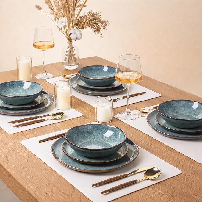 AmorArc Ceramic Dinnerware Sets,Handmade Reactive Glaze Stoneware Plates and Bowls Sets,Highly Scratch Resistant | Dishwasher & Microwave Safe Dishes Set,Service for 4 (12pc)