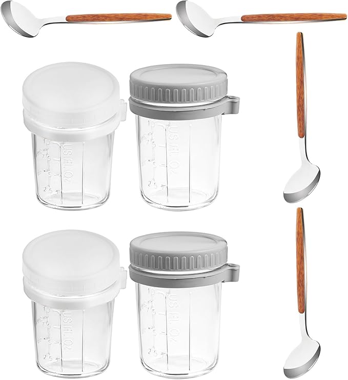 4pcs Glass Yogurt Granola Containers with Spoons and Airtight Lids 350ml Portable Breakfast Bowls for Meal Prep and Oats Storage
