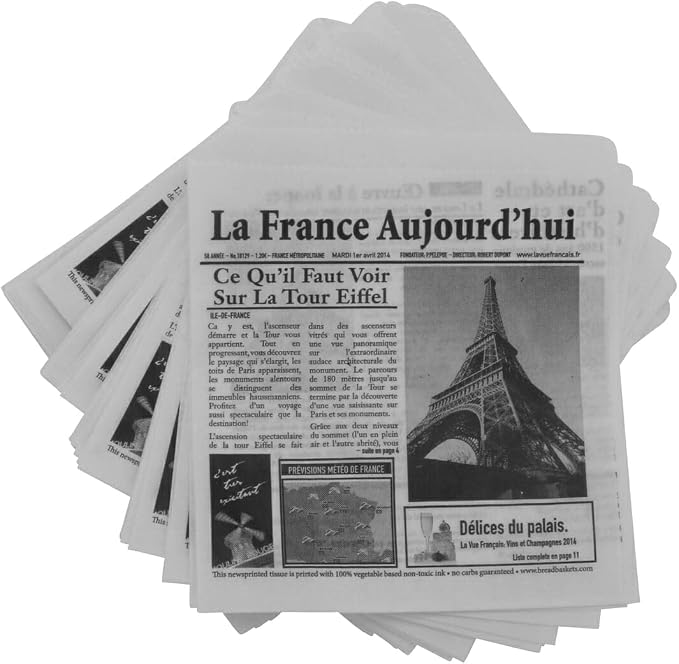 G.E.T. 4-T1050 White Newspaper Theme Cone Basket Liner / Deli Wrap Paper Paper Food-Safe Tissue Liners Collection, 5.5" x 5.5" (Pack of 2000)