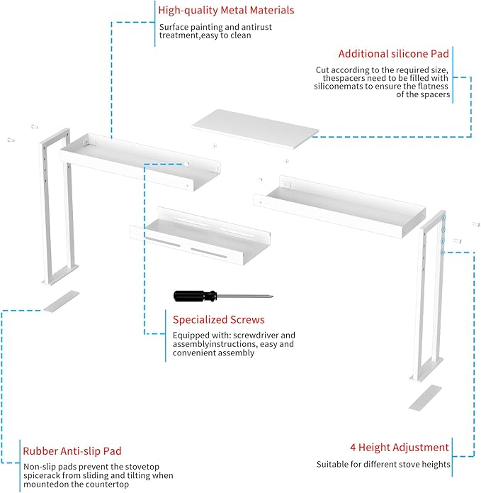 BOIVSHI Stove Top Shelf, Stove Rack Shelf for Back of Stove, Over the Stove Spice Rack,Over Stove Spice Rack Adjustable 27-33 inch for Kitchen Stove, Oven, Sink Spice Organizer, White