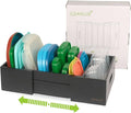 CLEANCLUE Expandable Kitchen Cabinet Organizer for Food Storage Container Lids, Bamboo Drawer Caddy Adjustable Dividers, Box for Kitchen Storage and Organization, Lids Organizer for Cabinet (Black)