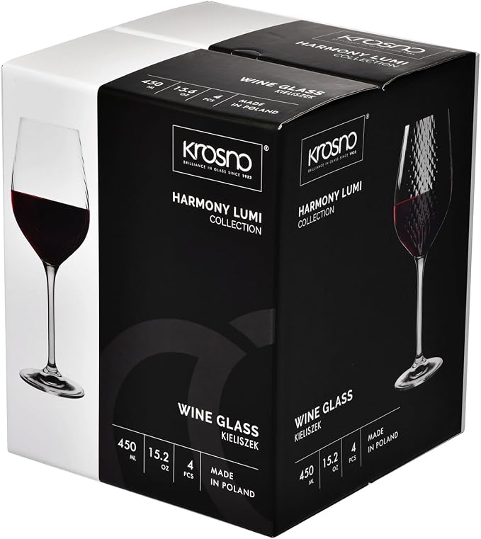 Krosno Red Wine Glasses | Set of 4 | 15.2 oz | Harmony LUMI Collection | Wedding Gift Drinkware | Perfect for Home, Restaurants and Kitchen Sets | Dishwasher Safe | Lead-Free Crystal Glass