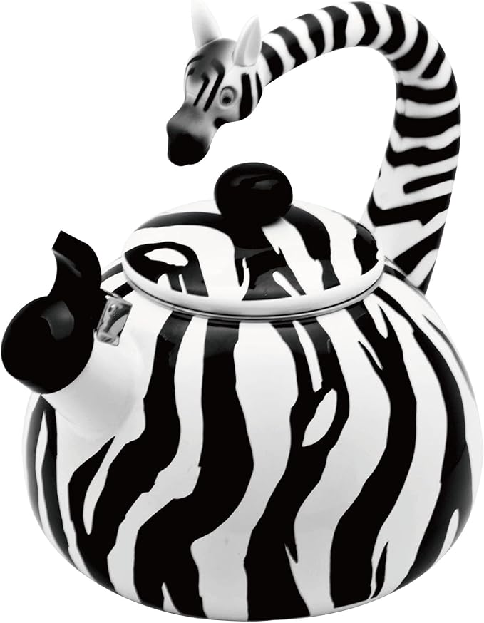 UPware Enamel on Steel Whistling Tea Kettle, Stovetop Teakettle (2.1 Quart, Zebra)