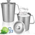 2 Pcs Stainless Steel Pitcher with Lid, 2 L/70 OZ Large Metal Measuring Cup with Marking and Handle, Large Mouth Graduated Beakers, Milk Frothing Jug Metal Pitcher for Coffee Latte Art, Hot/Cold Water