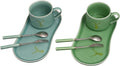 Longquan UNESCO Heritage Celadon Coffee Set Double-Glazed – Handcrafted Song Dynasty, Sky Blue & Plum Green Glaze, 310ml 4-Piece Set with Spoon & Fork, Gift Box (1, BLUE)