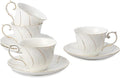 Agyiuns tea cups and saucers ceramic coffee mug 6oz for Coffee, Latte, Cafe Mocha and Tea-Set of 4, White