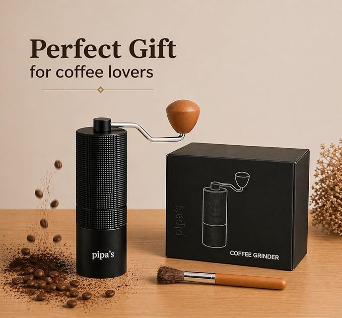 Pipa's Manual Coffee Grinder — Stainless Steel Conical Burr Mill, Stepless Adjustment, 35g Portable Hand Grinder for Espresso, Pour Over, French Press | Silent Operation | Premium Coffee Lover Gift