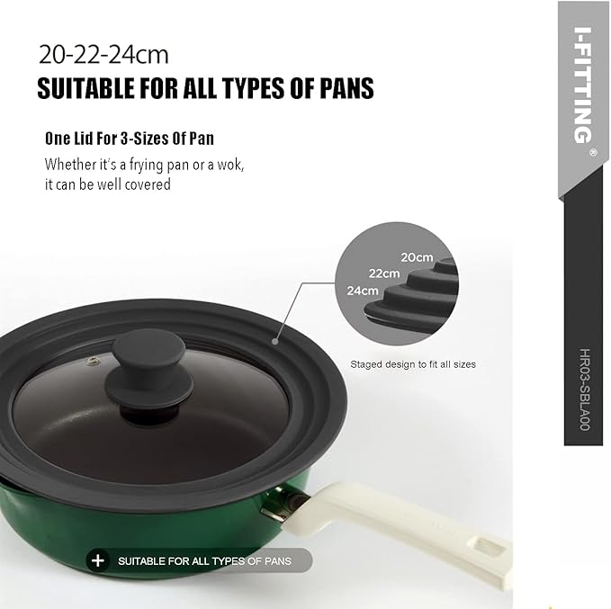 Universal Lid for Pots,Pans And Skillets,HR Huare Technology Tempered Glass with Heat Resistant Silicone Rim,Dishwasher Safe,Fit Cookware 8.5", 9.5”, 10”, Black,1 Pack