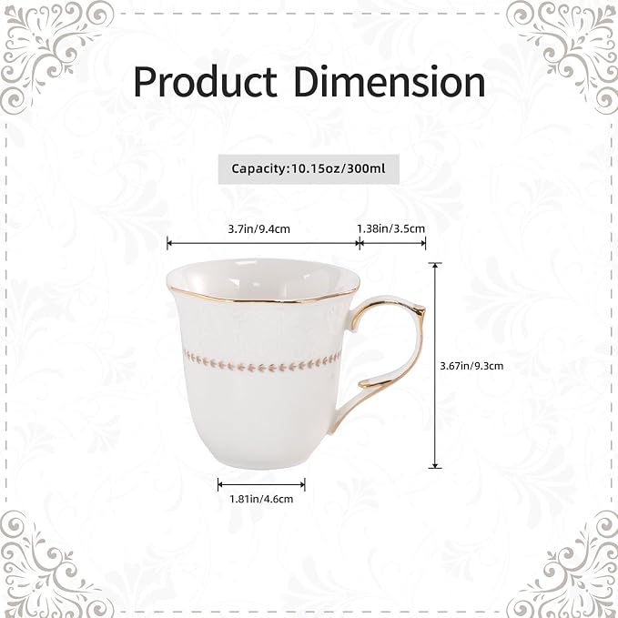 KAMMAK Ceramic Mug Set of 2, 10oz Porcelain Elegant Coffee and Tea Cups, Vintage Breakfast Mugs, Ideal for Birthday - Afternoon Tea & Housewarming Gifts (YFH21)