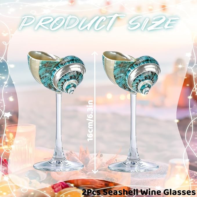 2Pcs Seashell Wine Glasses Wedding Wine Glasses Conch Goblet Martini Cocktail Glass Cup for Birthday Wedding Beach Bridesmaids Anniversary Party (D)