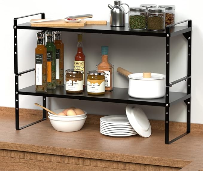 SANNO Expandable Dish Drying Rack Over The Sink Stainless Steel Dish Drainer Expandable Shelf Rack Kitchen Cupboard Shelf Spice Rack
