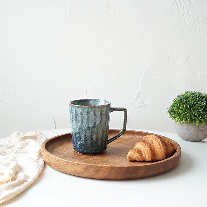 Bosmarlin Ceramic Coffee Mug Set of 4, 15 Oz, Coffee Cups with Big Handle, Microwave Safe, Unique Reactive Glaze (Teal, 15 Oz)