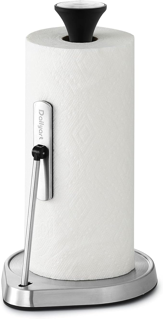 Dailyart Paper Towel Holder Stand for One Hand Tear with Tension Arm, Heavy Duty Paper Towel Holder Countertop with 2.65lb Weighted Base, Kitchen Paper Towel Holders Counter Fit Most Size Paper Roll