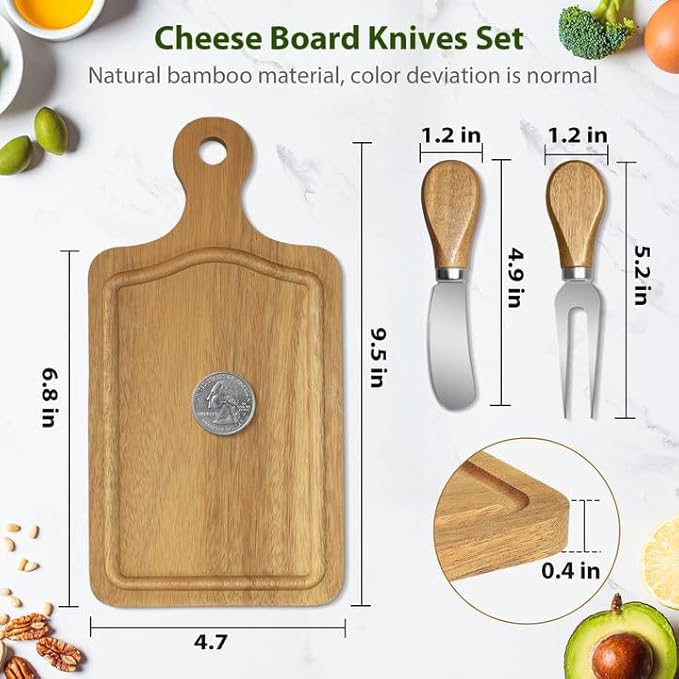 AZEAM 1 Set Baby Bridal Shower Prizes for Game Winners, Acacia Mini Cheese Board Set with Knives Forks and Present Box, Small Charcuterie Board Bulk for Party Wedding Guests Present