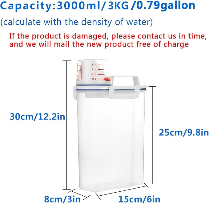 5.5 Lbs Plastic Transparent Tank, Rice Storage Barrel, Household Food Container Grain Storage Box for Oatmeal, Grain, Cereal, Pasta, Flour (6 Packs)