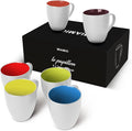 MIAMIO - Set of 6 Coffee Mugs 12 oz – Modern Ceramic Coffee Cup Set in White Multicolor – Large Coffee Cups for Coffee, Tea and Cappuccino – Dishwasher and Microwave Safe