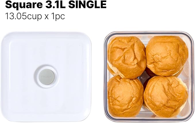 VAKUEN Premium Airtight Food Storage Containers, 3.28qt 1 Piece, Smart One-Click Seal Lid, No Hinges, Patented Double Silicone Lining, 100% Leak Proof, BPA-FREE, Dishwasher, Microwave Safe