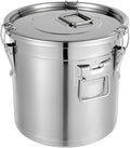 DYNAMI 5.5Gal 304 Stainless Steel Airtight Container with Lid and Locking Clamp,17-38Lbs Metal Bucket Stainless Steel Drum Large Canister for Kitchen,Dog Food/Bird Seed/Coffee Storage Container(21L)